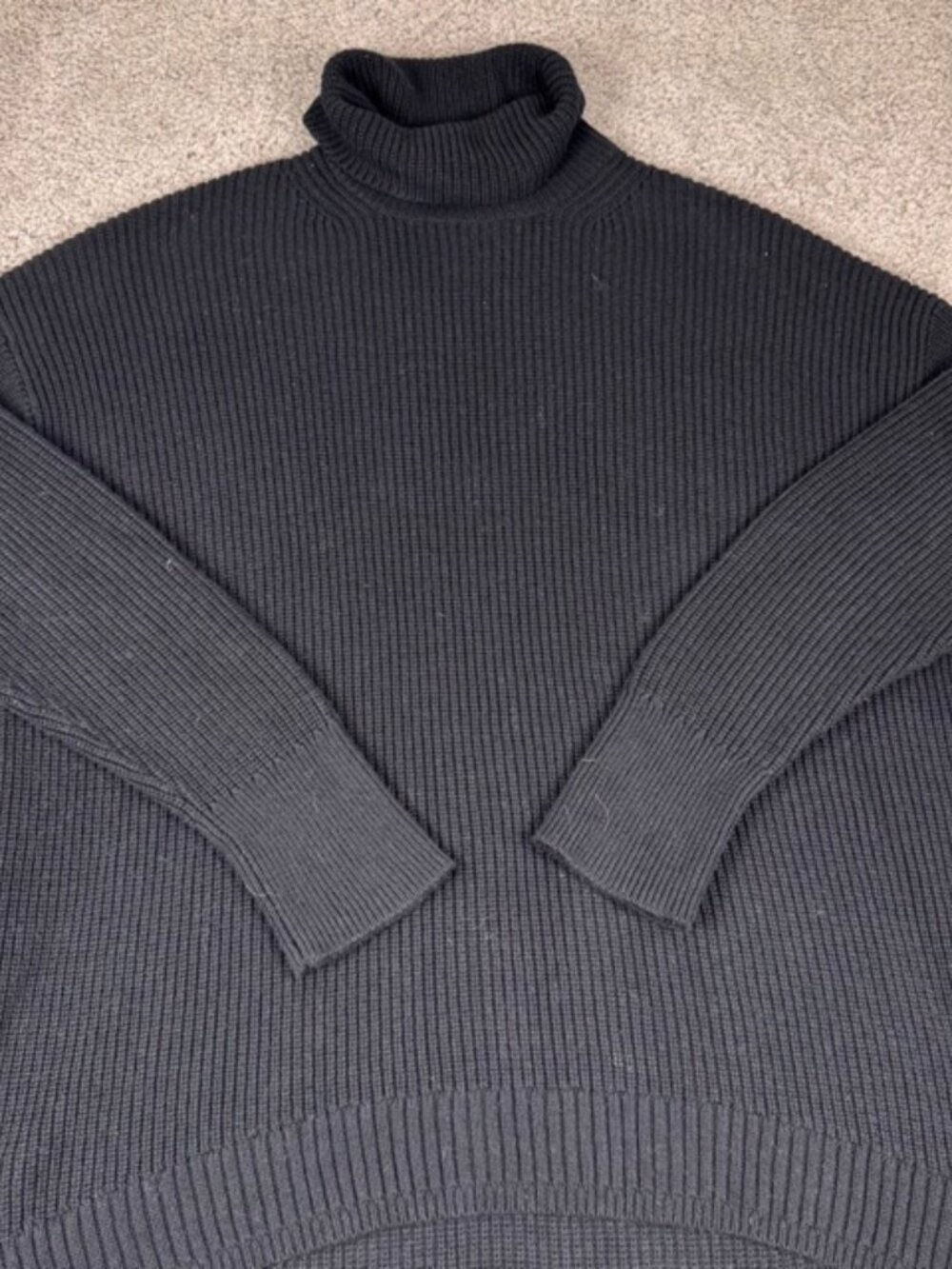 J.Crew Ribbed Cotton-Blend Relaxed Turtleneck Sweater Womens Size Medium Black